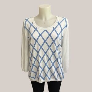 Brooks Brothers Supima Cotton Argyle Knit Sweater White Blue size XL